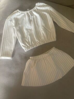 Habitual White Top & Skirt Set with Navy Pinstripes